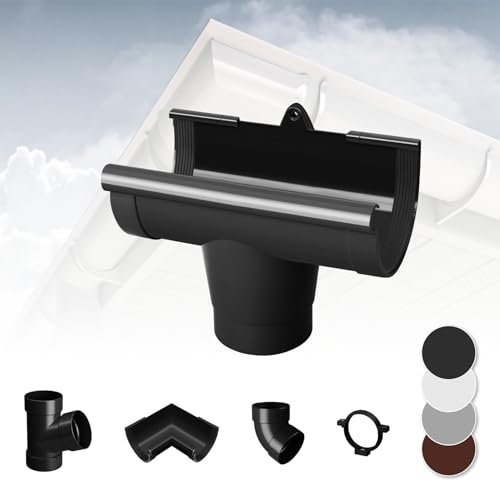 RAINWAY L Regenrinnen System (Rinnenstutze anthrazit) - PVC-U Kunststoff in 4 Farben, für Dachflächen > 100m² empfohlen, Ablauf Ablaufstutzen Einhangstutzen
