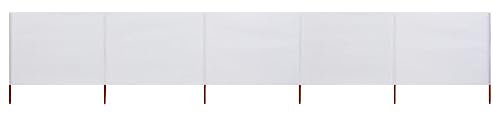 vidaXL Paravent 5 Panneaux Ecran de Plage Anti-Vent Abri de Plage Pare-Vue Coupe-Vent Camping Jardin Pliable Extérieur Tissu 600x120 cm Blanc Sable