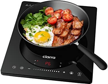 CIARRA CBTIH1 Placa de Inducción Portátil 1 Fuego 2000W de Potencia en 8 Niveles Diseño en Panel Vitrocerámica de Alta Resistencia, Control Táctil, Temporizador, Fácil Limpieza