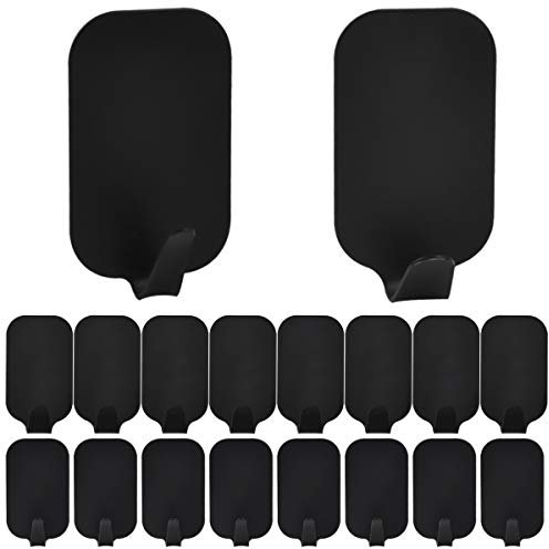 Chstarina 16 Pack Self Adhesive Hooks, Stainless Steel Adhesive Wall Hanger Heavy Duty Wall Hooks Waterproof Sticky Hooks for Kitchen Bathroom Office Closet Toilet, Black
