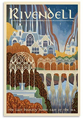 HUAIREN Rivendell – See Middle Earth LOTR-Poster – Retro Vintage Poster Drucke Dekor Geschenk Leinwand Wandkunst für Raumdekor Familie Schlafzimmer Badezimmer Ästhetisches Poster 40 x 60 cm
