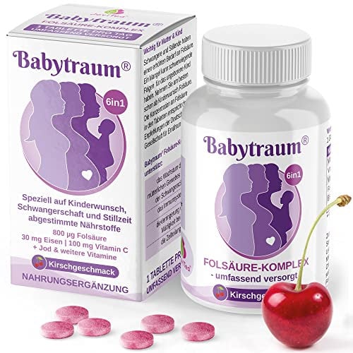 JoviTea® Folsäure 800 µg - 60 Tabletten Babytraum - bei Kinderwunsch, Schwangerschaft & Stillzeit - Hilfsmittel mit Kirschgeschmack - umfassend versorgt - 2 Monate Vorrat