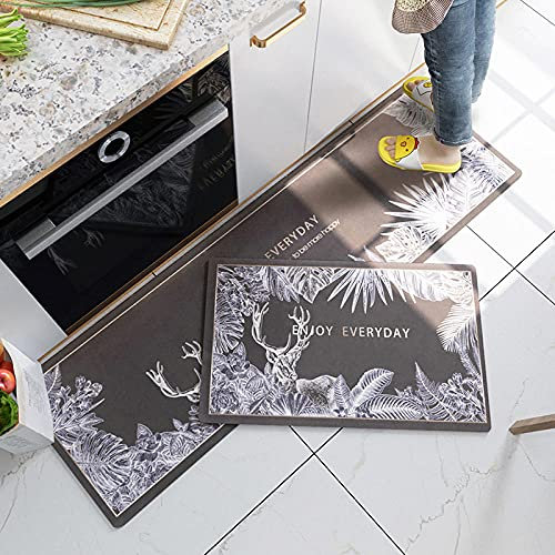 ZZDXL 2Stk Küchenteppich Brauner Hirsch Küchenläufer Teppich Für Küche Waschbarer rutschfest Läufer Küchenmatte Küchenfußmatten Mikrofaser Waschbar In Waschmaschine（40X60+40X120Cm）