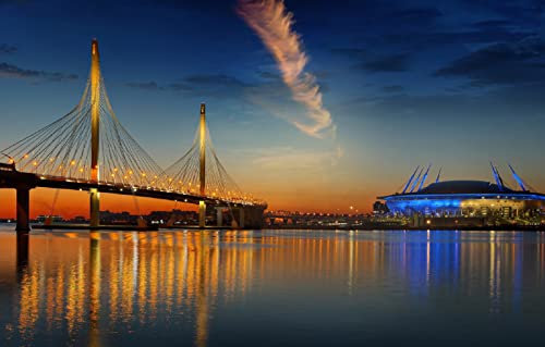 LHJOYSP Erwachsene 3D Puzzle 1000 Teile City St. Petersburg Stadion Newa River High Speed westliche Schrägseilbrücke 75x50cm