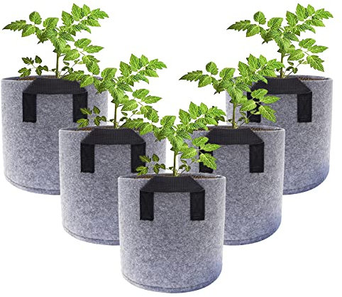 Pflanztaschen,Pflanzen Tasche in Garden,Pflanzsack Aus Vliesstoff,Pflanztaschen Indoor,Pflanztasche Rund,Pflanzsack Nachhaltig,Pflanzsack Kartoffeln,Tomaten (2- Gallonen (5) – Doppelgriff, Grau)