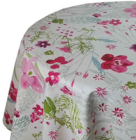 Wachstuch Wachstischdecke Tischdecke Gartentischdecke Größe wählbar Bloom Blume Pink Rund 90 cm abwaschbar