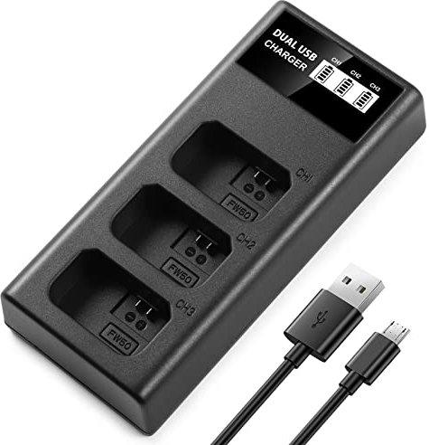 ENEGON NP-FW50 Triple Chargeur pour NP-FW50 Batterie Compatible avec Sony Alpha 7 A7, A7II, A7RII, A7SII, A7S, A7S2, A7R, A7R2, A33, A35, A55, A6500, A6400, A6300, A6000