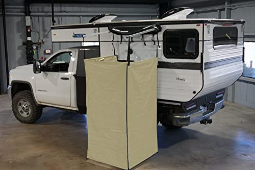 Prime Tech | Duschzelt, Toilettenzelt & Umkleidezelt Outdoor | Blickdicht & Höhenverstellbar | Beige | Inkl. Zubehör & Tasche | Für Camping, Vanlife, Outdoor & Festivals | 100x100x200 cm