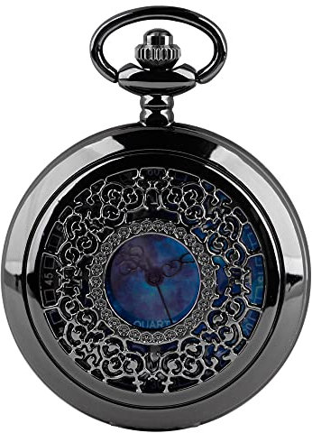 Tiong Quarz-Taschenuhr, hohl, Steampunk-Stil, blauer Stern, römische Ziffern, Taschenuhr mit Kette, Weihnachtsgeschenke, Bsn091, Klassisch