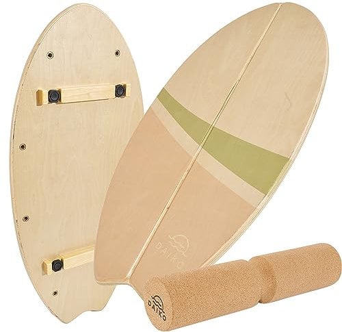 DAIKO Balance Board | Holz Balance Board + Korkrolle [Stopper ABNEHMBAR] Gleichgewichtsboard für mehrere Schwierigkeitsstufen - Farbe Braun