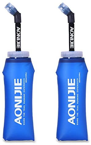 Azarxis Gourde Souple Flasque Running Bidon Sport Pliable Poche Hydratation Flacon Bouteille d'eau pour Randonnée Marathon (600ml avec Paille - 2 Pièces)