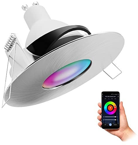 SSC-LUXon YOKU Bad Einbauleuchte Alu IP65 Smart GU10 RGB WLAN schwenkbar | Smarter Bad-Einbaustrahler silber gebürstet IP65 mit RGB GU10 - 16 Mio Farben per App & Sprache, WLAN ohne Hub, für Bad