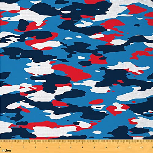 Camouflage Polsterstoff für Stühle Blau Rot Weiß Camo Muster Meterware Armee Graffiti Draussen Stoff Kinder Jungen Mädchen Dekostoff für Polster und Heimwerkerprojekte 920 x 150 (HxB)