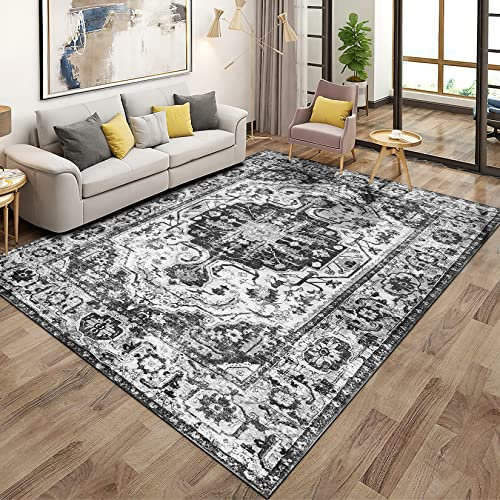 CAROMIO Groß Teppich Tohnzimmer, Traditioneller Marokkanischer Vintage-Teppich mit Medaillon im Distressed-Stil, Klassisch Boho Antik Weich Flach Wohnzimmerbereich Schlafzimmer Flur 140 x 200 Grau