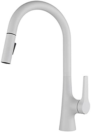 Mitigeur Cuisine avec Douchette Extractible, Robinet de Cuisine Laiton Pivotant Monotrou Robinet D'Évier de Cuisine-Blanc