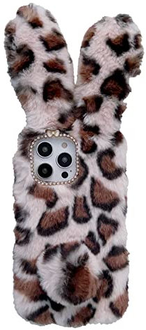LeviDo Kompatibel für iPhone XS/iPhone X Hülle Silikon Plüsch Kaninchen Handyhülle Leopardenmuster Niedlich Case Cover Pelzig Hasenohren Flauschige Bunny Hüllen Stoßfest Gummi Bumper, gelb