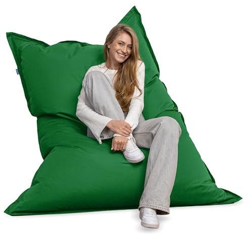 Bruni Riesen-Sitzsack Caree in Tannengrün – rechteckiger XXL-Sitzsack mit 140x180 cm und 400 l Füllung, Bean-Bag mit Innenhülle, Liegesack, Abnehmbarer Bezug, Indoor und Outdoor, aus Deutschland