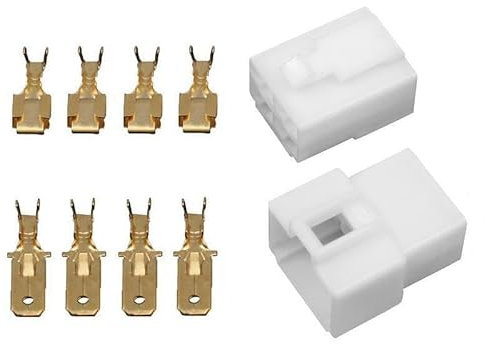 10x Flachstecker Gehäuse 4 Polig inkl. 6,3mm Flachstecker & Flachsteckhülsen | Auswahl: 1-12 Polig - 6,3mm oder 2,8mm| Weiß | KFZ Maschinen Stecker