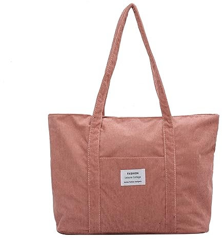 AioTio Sacs Velours Côtelé pour Femmes Sacs à bandoulière en Cordon de Grande Capacité Sacs Rétro pour le Transport, le Shopping et l'université(Rose