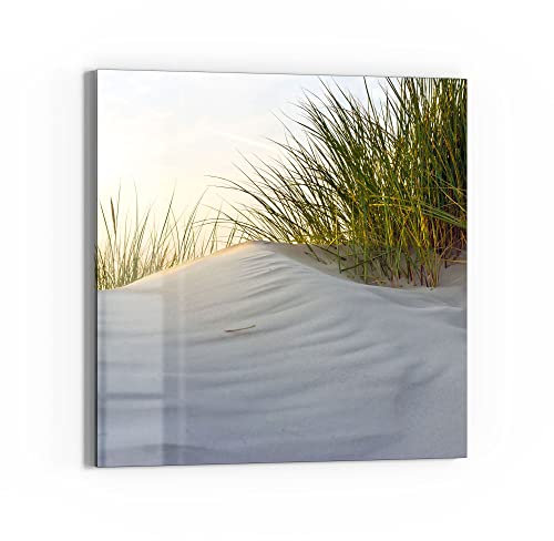DEQORI Glasbild Echtglas | Motiv Düne mit Dünengras | quadratisch einteilig 30x30 cm | schöne Dekoration | Wandbild für Wohnzimmer, Schlafzimmer, Flur & Küche | moderne Wanddeko