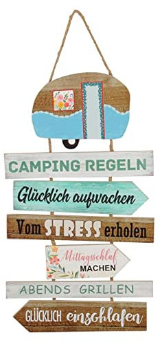 itsisa Holzschild Camping Regeln zum Hängen H: 62 cm - Schild im Retro Look, Türschild Campingplatz, Deko Wohnwagen Wohnmobil, Hänge Schild Urlaub