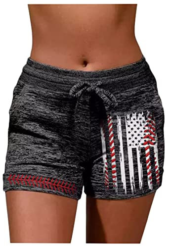 LANMERTREE Sommer Kordelzug Shorts für Frauen Day Drinkin' Shorts Bequeme Activewear Lounge Shorts Elastisch mit Taschen, USA-Flagge dunkelgrau, XX-Large