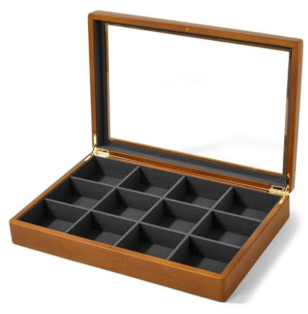 Oirlv Legno Massiccio Scatole Per Gioielli 12 Griglie Portagioie Per Orecchini Ad Anello, Portagioie Signore,Scatola Espositiva,Portaoggetti(Grigio Scuro)