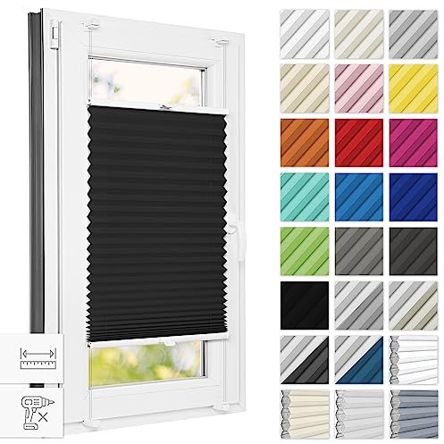 Estika Plissee ohne Bohren 50 cm x 230 cm - Schwarz - Bruchfeste Klemmhalter, Plissee klemmfix, Rollos für Fenster ohne Bohren, Jalousien Fenster für innen, Raffrollo, Fenster plissee