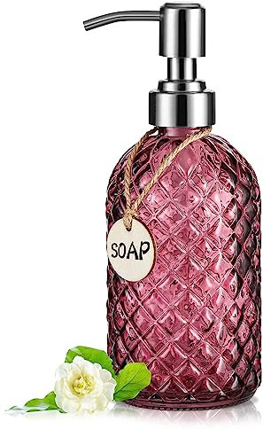 MOCLIF Transparenter Seifenspender Mit 304 Edelstahl-Pumpe für Badezimmer, Küche - Nachfüllbarer Flüssigglas-Spender für Handseife, Spülseife, Lotion - 473 ml, Violett