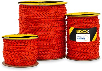 EdcX Maurerschnur ⌀1,7 mm | 50m, 100m und 300m | Nylon | Ziegellinie, Bauschnur, Gartenarbeit, Mason's Schnur | Reißfestes, wetterfestes Netzkabel mit geringer Dehnung (Orange+Black, 100 m)