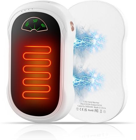 BUICXJKZ Hand Warmers Rechargeable, 2 Pack 5000mAh Magnetic Electric Hand Heater, 2 IN 1 Portable USB Power Bank, Winter Warm Gifts for Women Men, Handwarmers for Winter Outdoor Sports, Camping