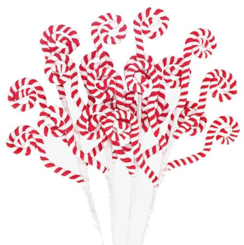 Kunjocy 4 Pcs Christmas Candy Picks, Candy Cane Christmas Decorations Christmas Candy Curly Picks Red & White Christmas Tree Picks Topper for Xmas Tree Decorations Holiday Home (Red)