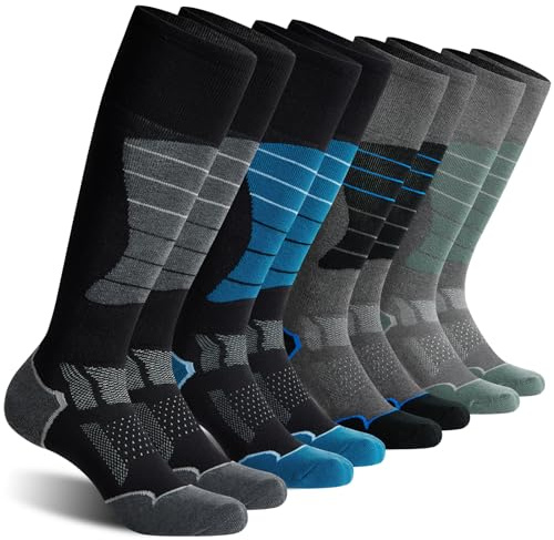 CS CELERSPORT 4 Pack Wool Ski Socks for Men and Women Skiing, Snowboarding, Cold Weather, Winter Performance Socks, Lake Blue+Green+Black+Dark Grey, Large