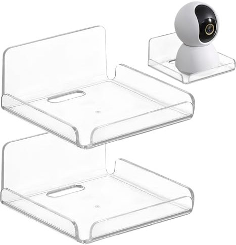UICCVOKK 2 Pcs Small Shelf, Clear Acrylic Stick on Shelves, Mini Wall Mounted Hanging Display Shelves, Universal Adhesive Easy To Install No Drill Shelf, For Security Cameras, Baby Monitors, Sma