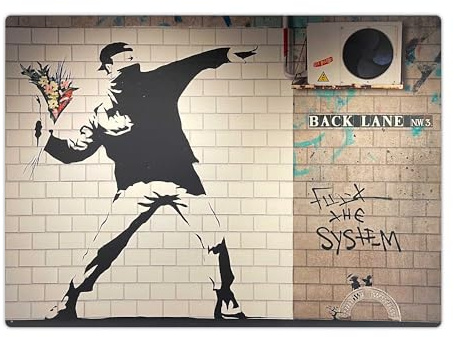 Schreibtischunterlage abwaschbar – 70x50 cm – Banksy – flower thrower subway station – aus premium vinyl – Made in Germany