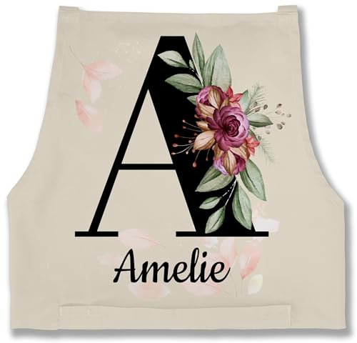 Schürze - und - Buchstabe anpassbar mit Name I Geschenk Initialen - 85x69 - Natur Weiß - personalisierte kochschürze geschenke für ältere damen buchstaben a backschürze schürze+personalisiert