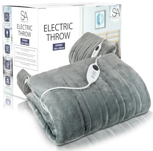 SA Products Heated Throw Blanket, Electric Blanket with Digital Controller | Double 9 Heat Settings | Machine Washable (150X200cm)