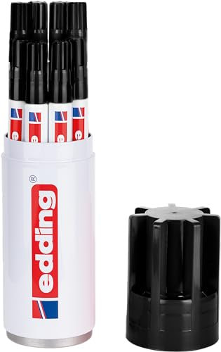 edding 3000 Permanentmarker schwarz Dose mit 8 Stück Permanent Marker Stift – Design Aufbewahrungsbox – Rundspitze 1,5 – 3 mm – wasserfest, wischfest für Papier, Karton, Metall (Schwarz)
