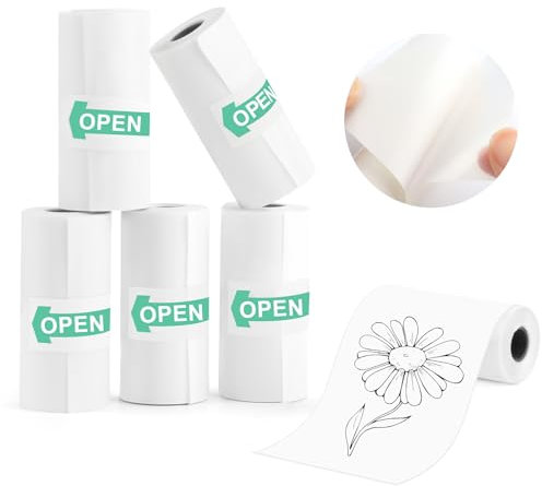 VMUTGA 5 Rouleaux Papier Thermique, Transparent Papier D’Imprimante Papier Autocollant Imprimable Appareil Photo Impression Papier pour Appareil Photo Enfant Mini Imprimante Mobile (55mm*25mm*3M)