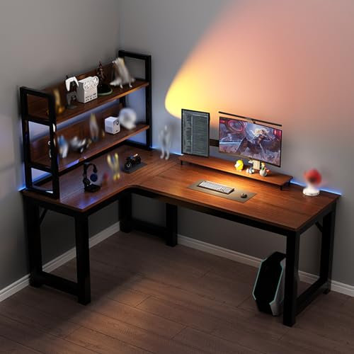 BYERZ L-förmiger Computertisch, Computertisch mit Regalen, Eckschreibtisch, Gaming-computertisch, Schreibtische für Das Heimbüro, Geräumige Arbeitsfläche und Organizer-Regale (120 X 80 cm)