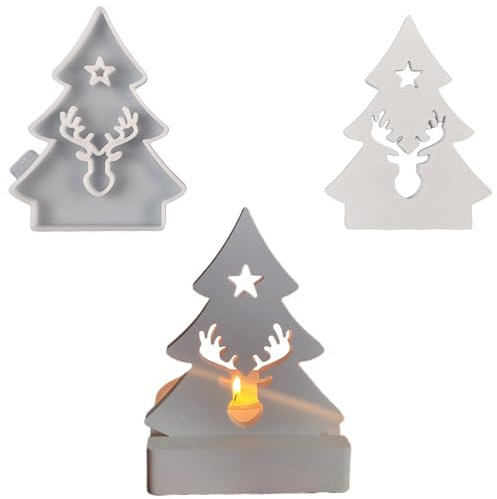 ALEFBET Silikonformen Gießformen Kerzenhalter, DIY Kombination Silikonform Kerzenhalter, Neue Ideen Gießform kerzenhalter, Gipsformen zum Gießen (Einsatz-Weihnachtsbaum)