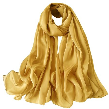 Lina & Lily Foulard en mousseline de soie froissée pour femme - Printemps été - Transparente - Soyeux et léger, doré, taille unique