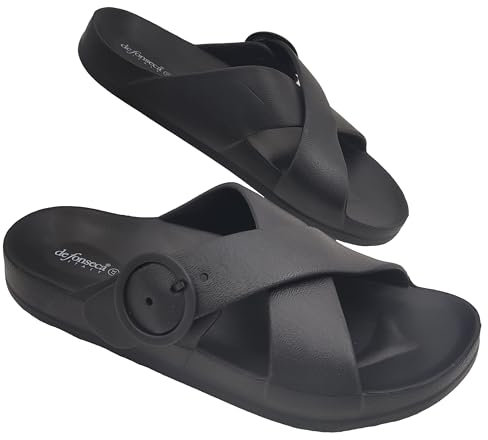de fonseca Modello Portofino Ciabatte Donna Estive Doppia Fascia in Gomma EVA, Pantofole per Casa, Spiaggia e Piscina (Nero, Sistema Taglie Calzature EU, Adulto, Donna, Numero, Media, 41)