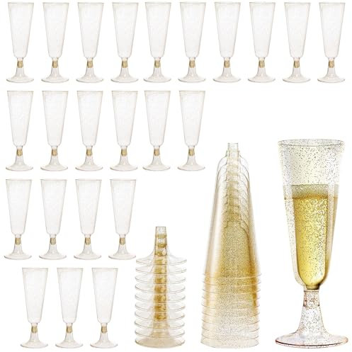 FePen Sektgläser Plastik 50 Stück, Sektgläser Kunststoff, Transparente Plastik Sektgläser Wiederverwendbar Für Hochzeiten, Partys, Bälle, Geburtstage, Abendessen (Golden pink)