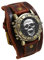 JewelryWe Herrenuhr Totenkopf Echtleder Uhr: Vintage Steampunk Silber Gotik Schädel Armbanduhr Herren Kaffee Breit Lederarmband Biker Sport Lässige Uhr für Männer Halloween Party