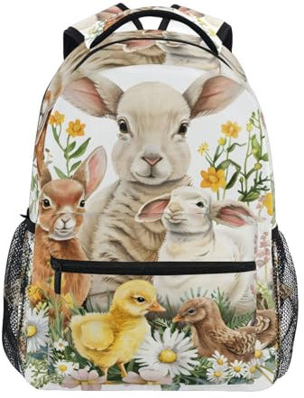 Mnsruu Schulrucksack für Mädchen, Jungen, Kinder, Motiv: Lamb Bunny Ducklings, Huhn, Schulrucksack, niedlicher Bücherrucksack, Tagesrucksack, leichte Reise-Laptop-Tasche, Kleinkind, Umhängetasche,