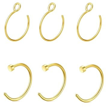 Diamday 6Stück Nasenpiercing Fake Nasenring Lippe Ring Set Chirurgenstahl Fake Piercing Nase Hoop Fake Septum No-Piercing Ohr Bauch gefälschte Körperschmuck 22G/20G/18G 6-8mm