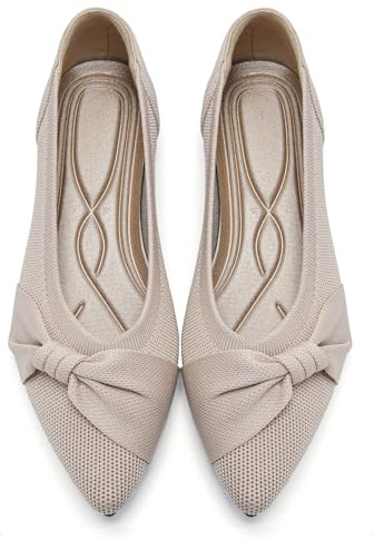 HIULYCENCE Pointed Toe Flats for Women Ballet Flats Comfortable Dressy Knit Lightweight Casual for Work Office Womens Flats Nude US7