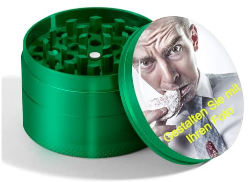 CGFN Personalisierte Gewürzmühle, Grinder Metall - Kann mit persönlichen Fotos und Text personalisiert werden, Kräutermühle zum Mahlen von Kräuter, Gewürze, Kaffee und mehr (Grün)