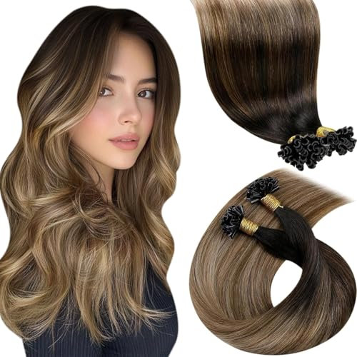 LaaVoo U Tips Extensions Echthaar Ombre Blond Haarverlangerung Echthaar Extensions Keratin Bondeings 1g/s Bonding Extensions Echthaar #2/6/18 Dunkelstes Braun Balayage Aschblond 50g 50s 50cm